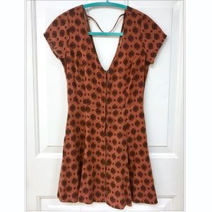 Flowy Button Up Dress - Rust Color Paisley Pattern
